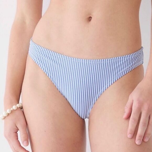 J Crew Blue White Seersucker Hipster Bikini Bottom Sz M NWT - Picture 15 of 16